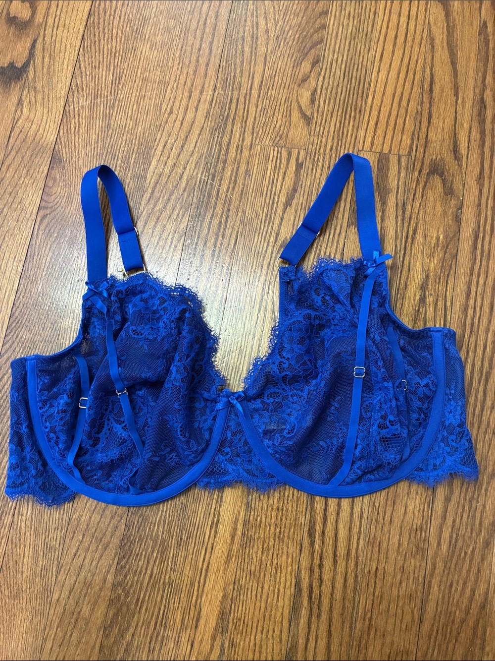Cacique unlined balconette Blue Lace Underwire Bra size 46DDD